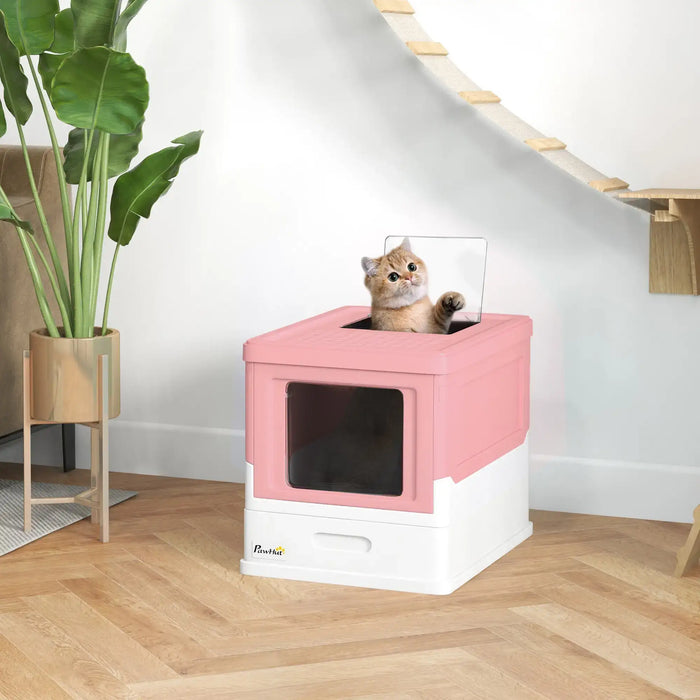 Hooded Cat Litter Box with Scoop and Front Entry in Pink - Little and Giant Explorers PawHut