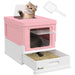 Hooded Cat Litter Box with Scoop and Front Entry in Pink - Little and Giant Explorers PawHut
