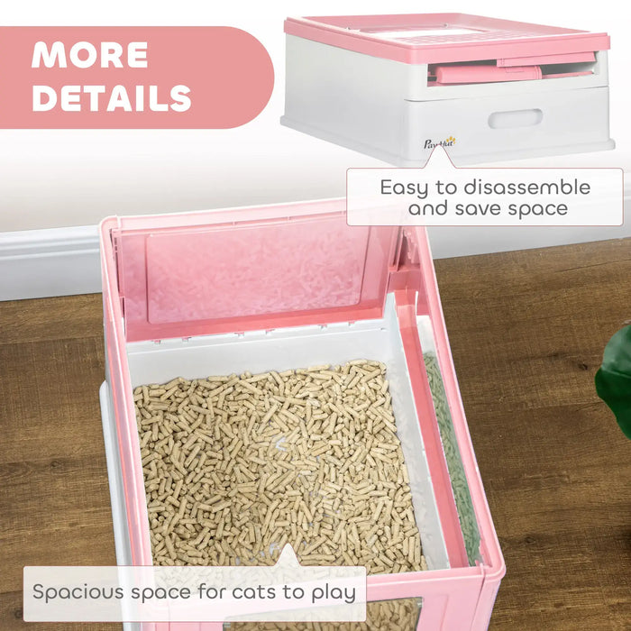 Hooded Cat Litter Box with Scoop and Front Entry in Pink - Little and Giant Explorers PawHut