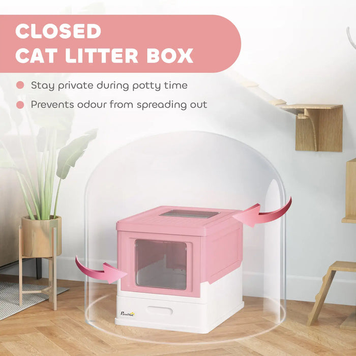Hooded Cat Litter Box with Scoop and Front Entry in Pink - Little and Giant Explorers PawHut