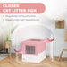 Hooded Cat Litter Box with Scoop and Front Entry in Pink - Little and Giant Explorers PawHut