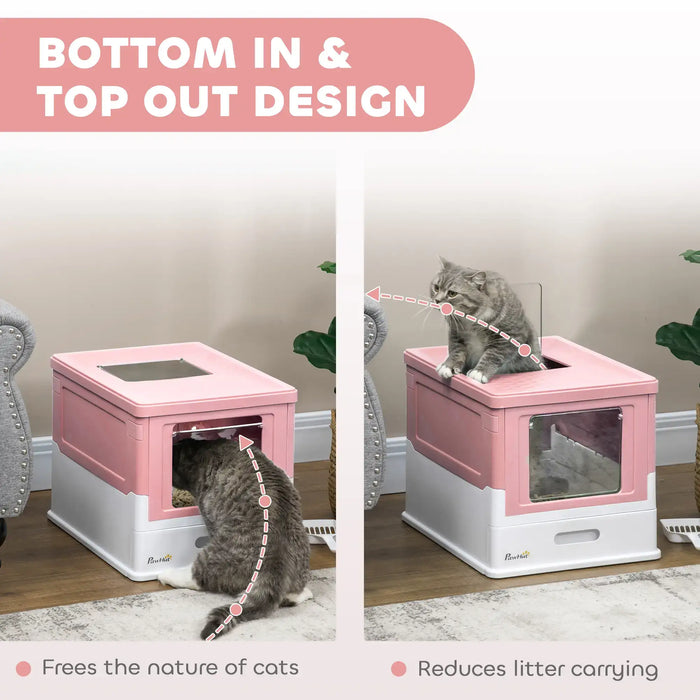 Hooded Cat Litter Box with Scoop and Front Entry in Pink - Little and Giant Explorers PawHut