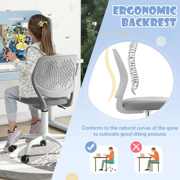 Ergonomic Children Study Chair - Grey | Adjustable Height and Mesh Back COSTWAY - Little and Giant Explorers Costway