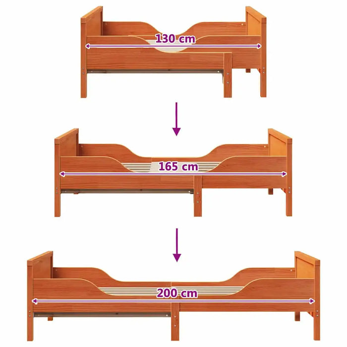 Extendable Bed Frame for Kids - Wax Brown | 80 x 130 / 165 / 200 cm VIDAXL - Little and Giant Explorers vidaXL