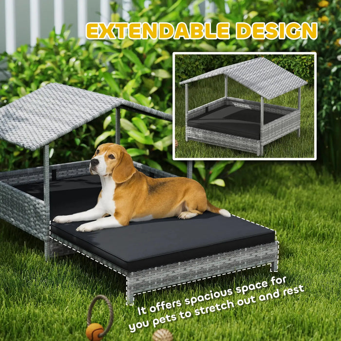 Extendable Elevated Dog Bed | Rattan Dog House with Cushion - Little and Giant Explorers PawHut