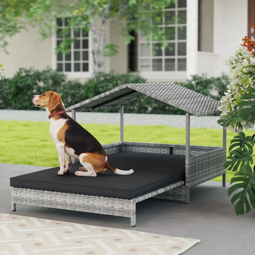 Extendable Elevated Dog Bed | Rattan Dog House with Cushion - Little and Giant Explorers PawHut