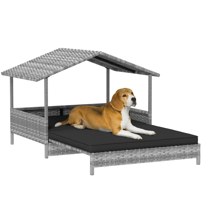 Extendable Elevated Dog Bed | Rattan Dog House with Cushion - Little and Giant Explorers PawHut