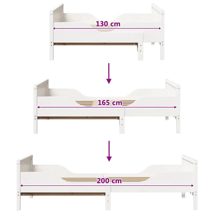 Extendable Kids Rectangular Bed Frame - White Finish | 80 x 130 / 165 / 200 cm VIDAXL - Little and Giant Explorers vidaXL