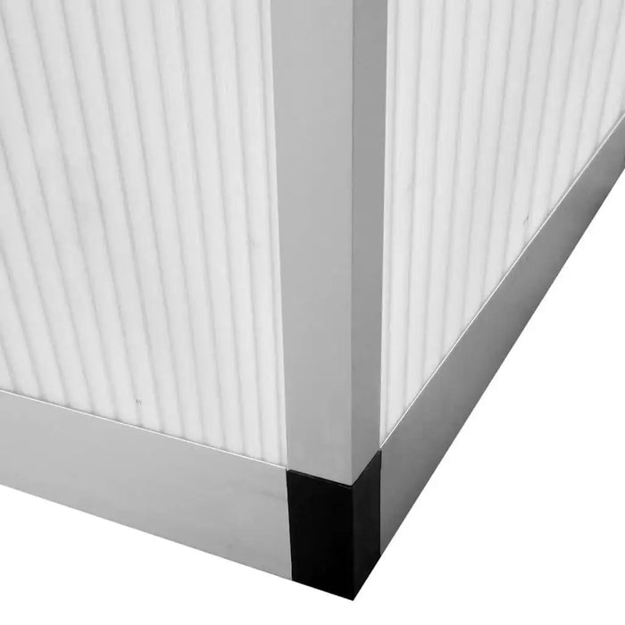 Close-up of aluminum greenhouse corner with double-walled polycarbonate panels