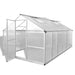 Extra large aluminium greenhouse with double-walled polycarbonate panels and open door