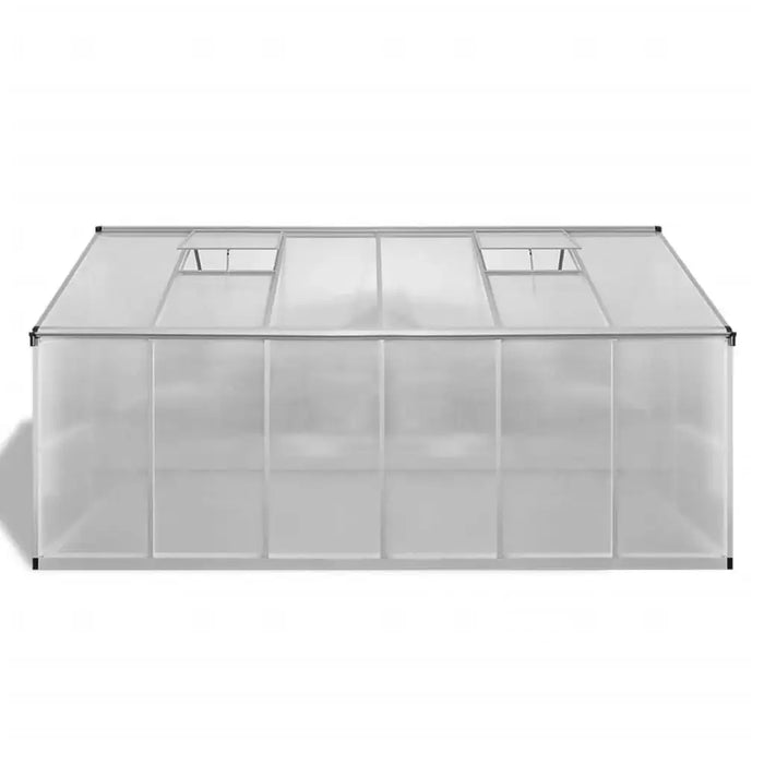 Extra-large aluminium greenhouse with double-walled polycarbonate panels, front view