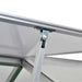Close-up of aluminium greenhouse roof support bracket with polycarbonate panel