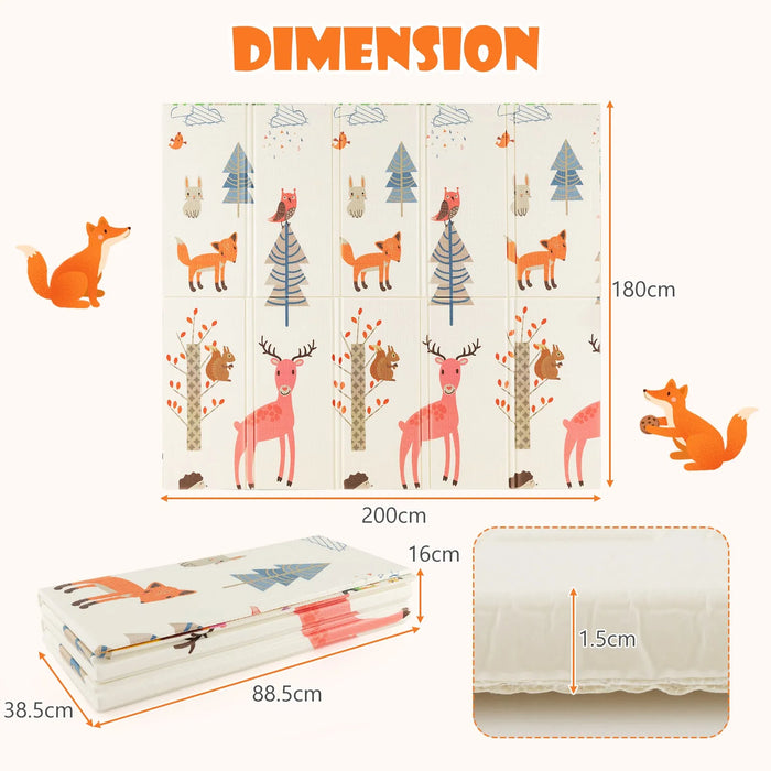 Extra Large Baby Floor Mat with Carry Bag - Deer/Giraffe Design (200 x 180cm) - Little and Giant Explorers Costway