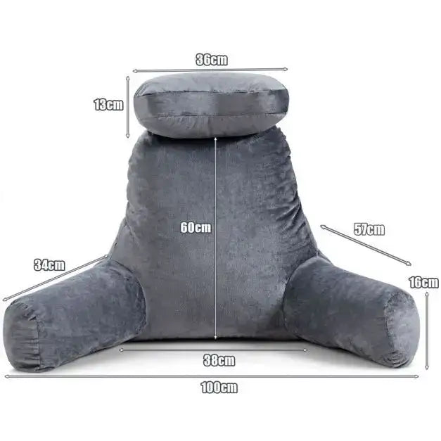 Bed Rest Reading Pillow Grey | Memory Foam Comfort with Storage - Little and Giant Explorers Costway