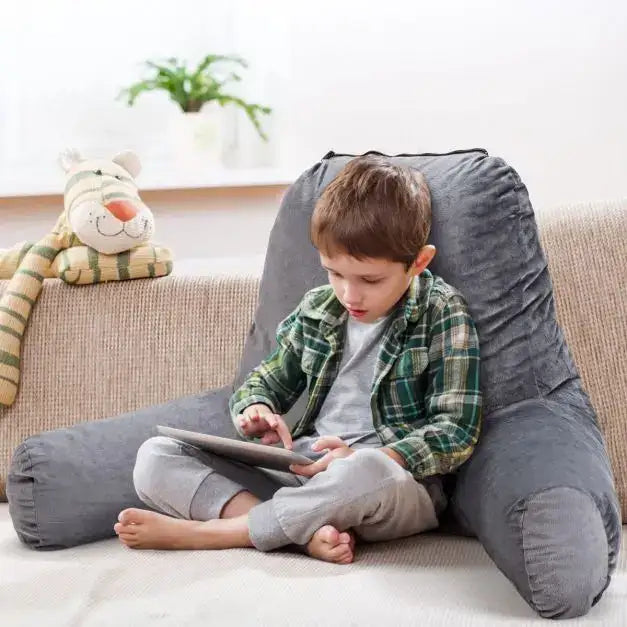 Bed Rest Reading Pillow Grey | Memory Foam Comfort with Storage - Little and Giant Explorers Costway