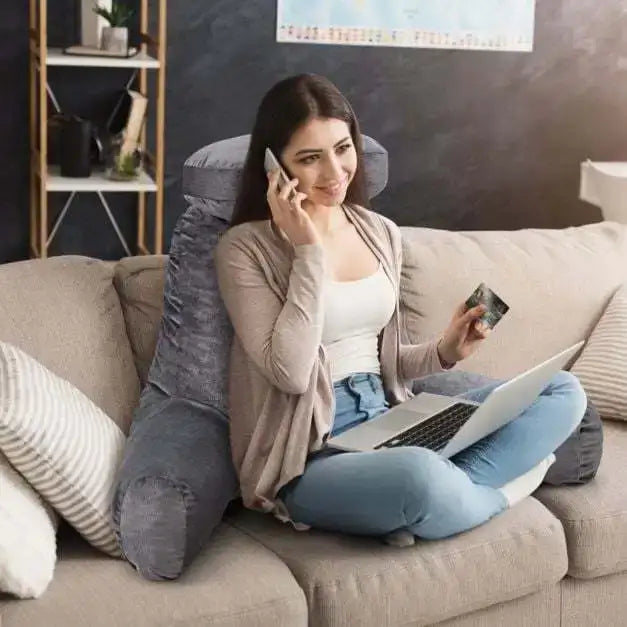 Bed Rest Reading Pillow Grey | Memory Foam Comfort with Storage - Little and Giant Explorers Costway