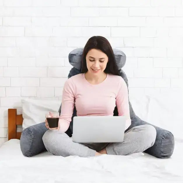 Bed Rest Reading Pillow Grey | Memory Foam Comfort with Storage - Little and Giant Explorers Costway