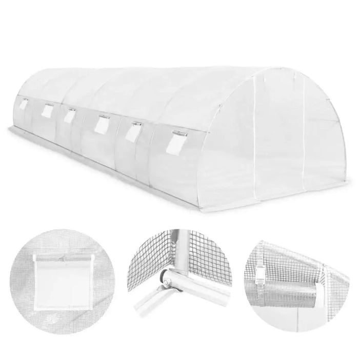 Extra large walk-in polytunnel greenhouse with mesh PE cover and metal frame details