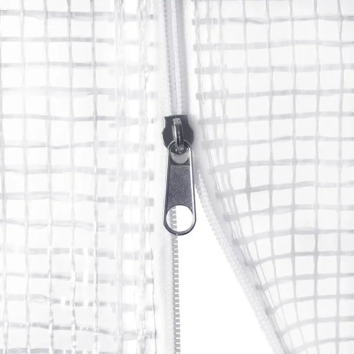 Close-up of zipper on heavy-duty PE mesh cover for walk-in greenhouse polytunnel