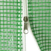 Close-up of green polytunnel greenhouse mesh cover with white zipper