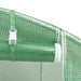 Green mesh polytunnel greenhouse cover with white zipper and plastic buckle fastener