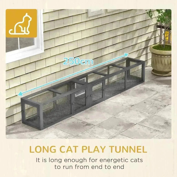 Extra Long Wooden Cat Play Tunnel with 8 Doors 250cm - Little and Giant Explorers PawHut