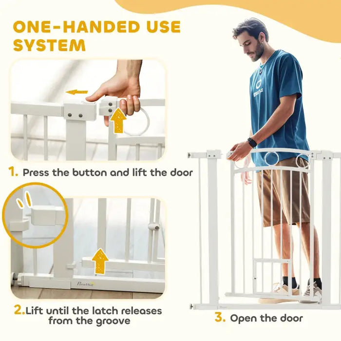 Extra Tall and Wide Pet Gate with Cat Door | 96cm High - Double Lock System PAWHUT - Little and Giant Explorers PawHut