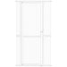 White vertical metal safety gate with pressure mount bars and locking latch for child or pet safety