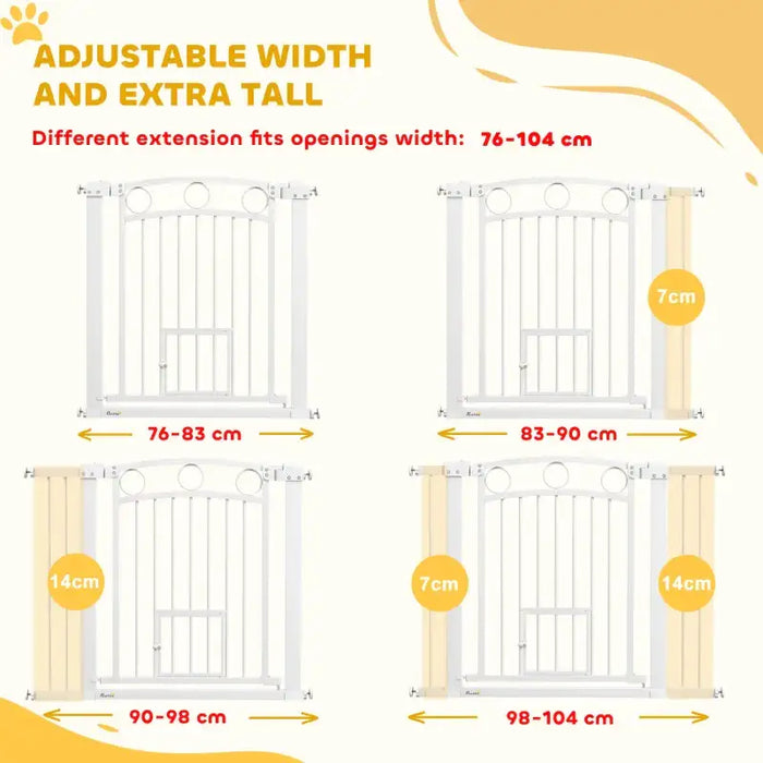 Extra Wide Pet Gate with Cat Door | Adjustable Dog Stair Gate - Pressure or Drill Mount PAWHUT - Little and Giant Explorers PawHut