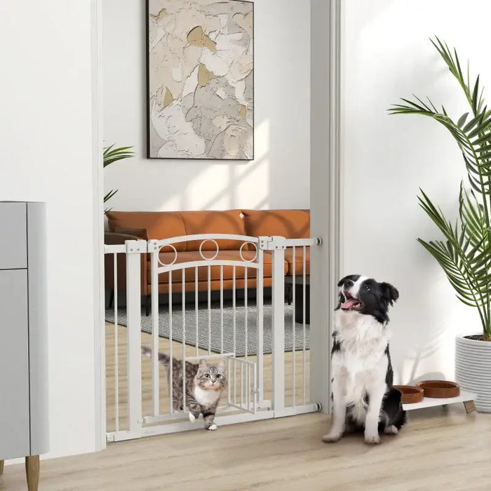 Extra Wide Pet Gate with Cat Door | Adjustable Dog Stair Gate - Pressure or Drill Mount PAWHUT - Little and Giant Explorers PawHut