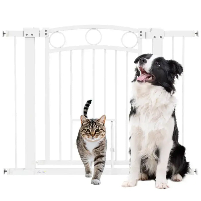 Extra Wide Pet Gate with Cat Door | Adjustable Dog Stair Gate - Pressure or Drill Mount PAWHUT - Little and Giant Explorers PawHut