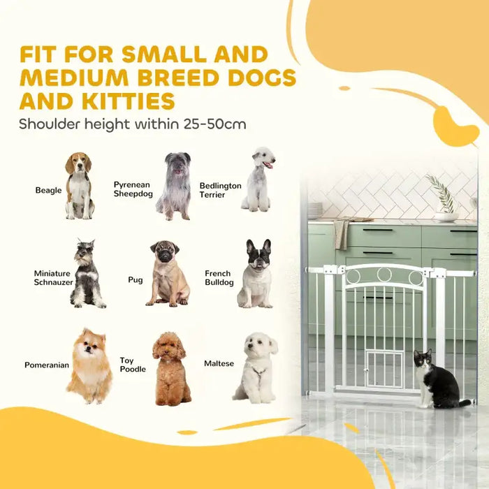 Extra Wide Pet Gate with Cat Door | Adjustable Dog Stair Gate - Pressure or Drill Mount PAWHUT - Little and Giant Explorers PawHut