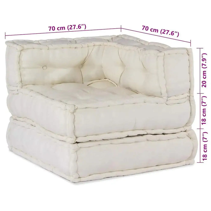 White cushioned chair with dimensions indicated on a white background