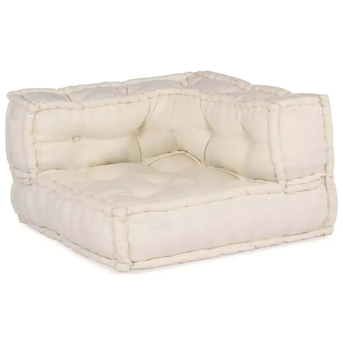 Cream-colored quilted pet bed on a white background