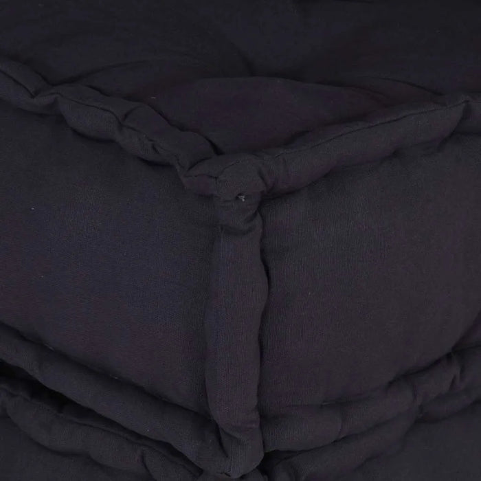 Close-up of a dark gray quilt with visible stitching