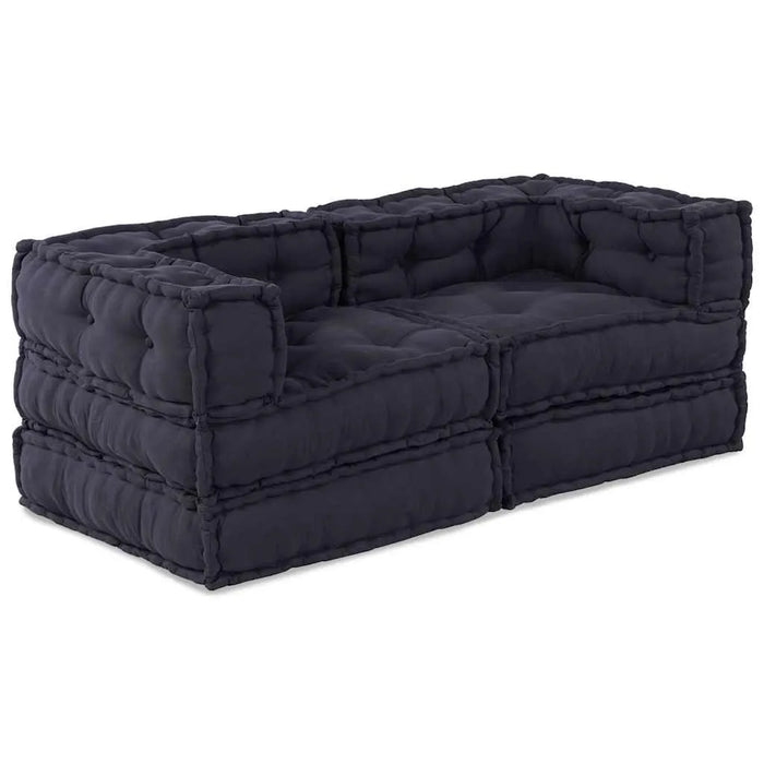 Black quilted pet bed on a white background