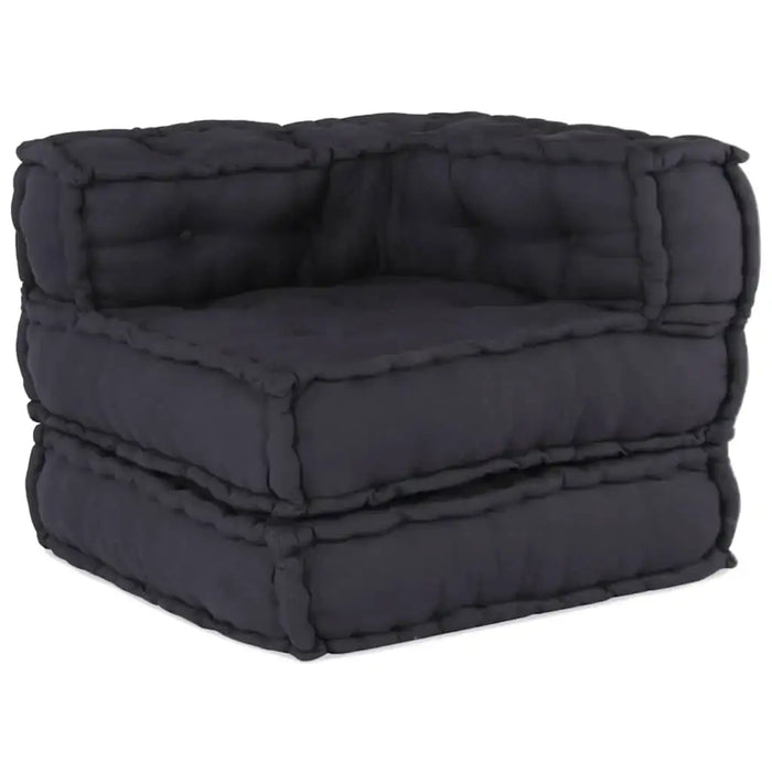 Black quilted pet bed on a white background