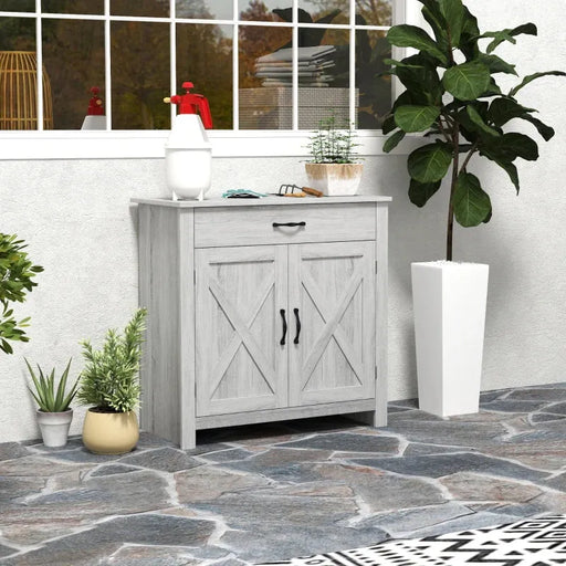 Farmhouse Sideboard – Grey Kitchen Storage Cabinet with Drawer | Adjustable Shelving HOMCOM - Little and Giant Explorers HOMCOM