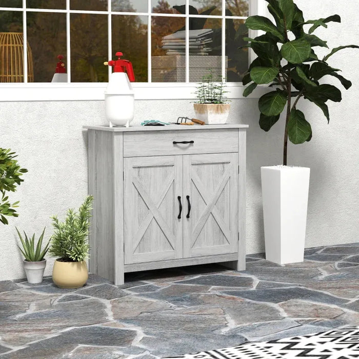 Farmhouse Sideboard – Grey Kitchen Storage Cabinet with Drawer | Adjustable Shelving HOMCOM - Little and Giant Explorers HOMCOM