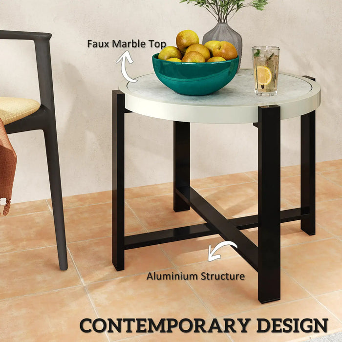 Faux Marble Tempered Glass Top Garden Table 60cm - Little and Giant Explorers Outsunny