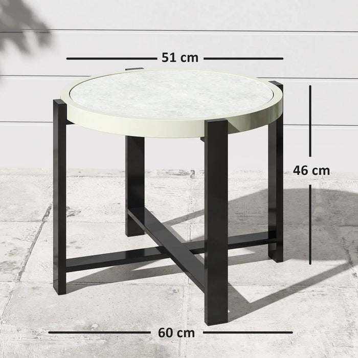 Faux Marble Tempered Glass Top Garden Table 60cm - Little and Giant Explorers Outsunny