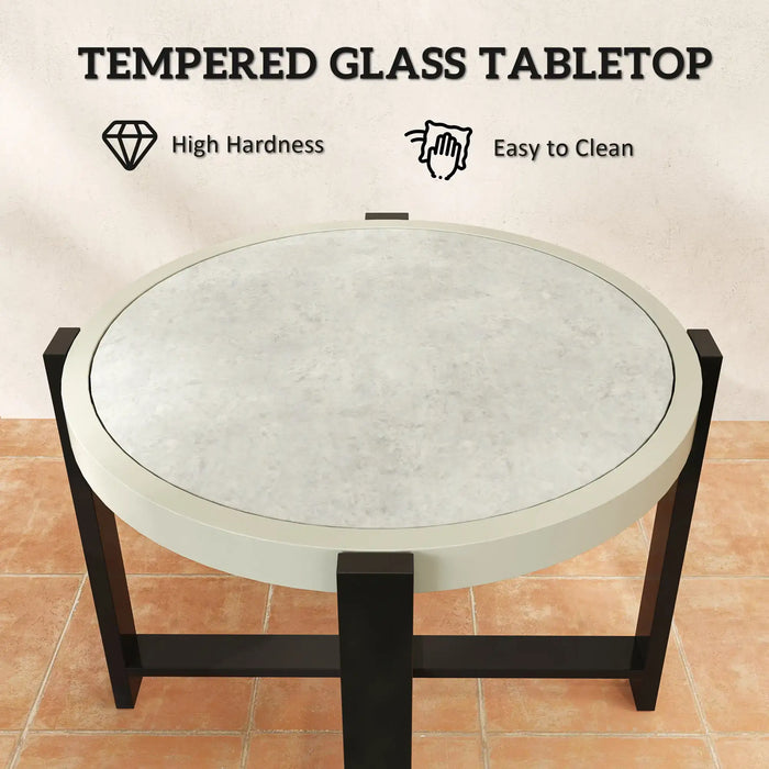 Faux Marble Tempered Glass Top Garden Table 60cm - Little and Giant Explorers Outsunny