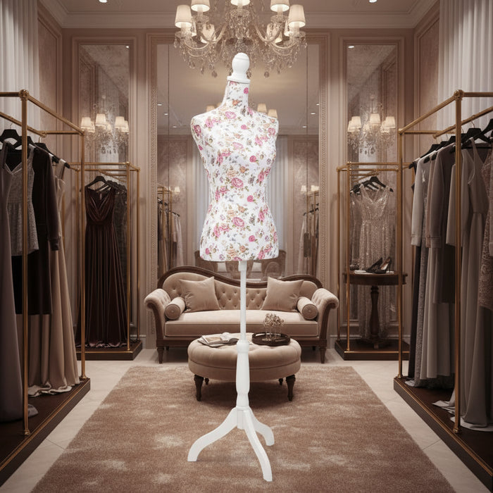 Ladies Bust Display Mannequin in Cotton and White With Rose - Little and Giant Explorers vidaXL