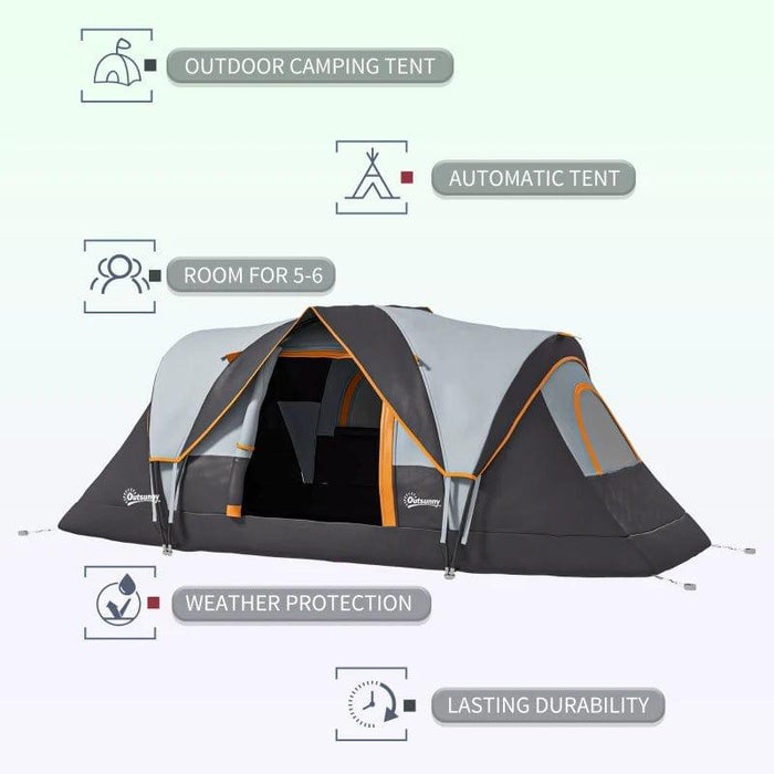 Fibreglass & Steel Frame Camping Tent with Bag (5-6 persons) - Little and Giant Explorers Outsunny