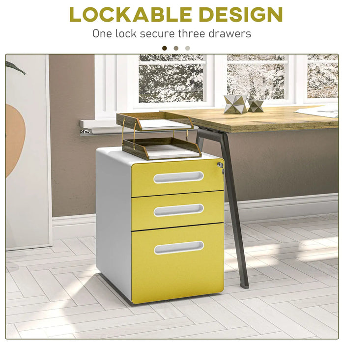 Filing Cabinet | 3 Drawers and Anti-Tilt System (Yellow Edition) - Little and Giant Explorers Vinsetto