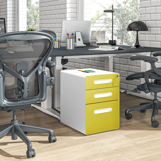 Filing Cabinet | 3 Drawers and Anti-Tilt System (Yellow Edition) - Little and Giant Explorers Vinsetto