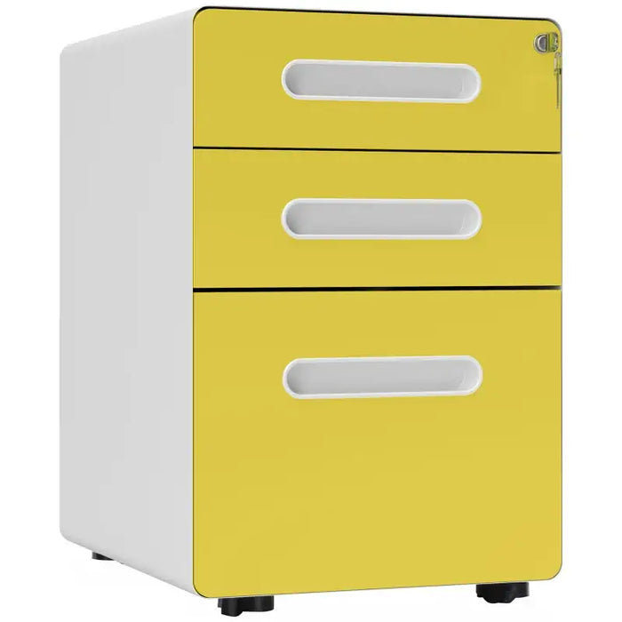 Filing Cabinet | 3 Drawers and Anti-Tilt System (Yellow Edition) - Little and Giant Explorers Vinsetto