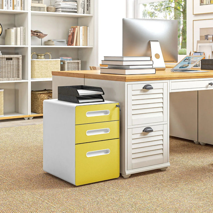 Filing Cabinet | 3 Drawers and Anti-Tilt System (Yellow Edition) - Little and Giant Explorers Vinsetto