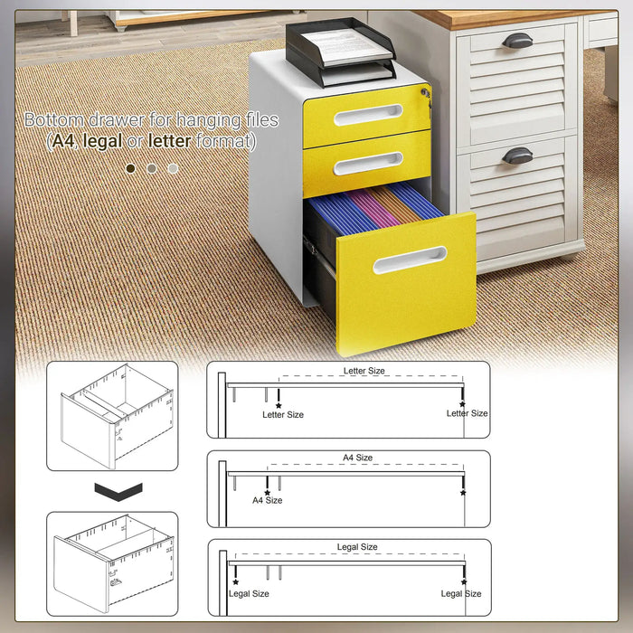 Filing Cabinet | 3 Drawers and Anti-Tilt System (Yellow Edition) - Little and Giant Explorers Vinsetto