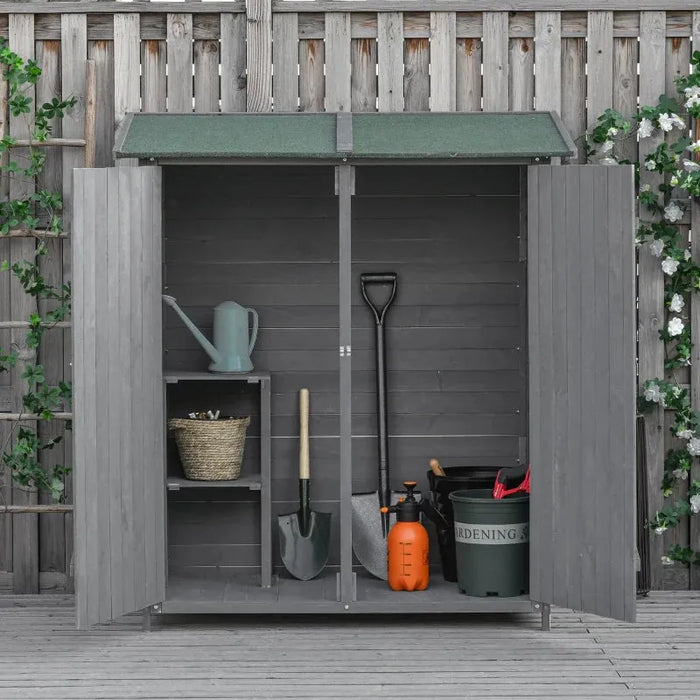 Fir Wood Garden Shed with Asphalt Roof in Grey (140 x 75 x 160cm) - Little and Giant Explorers Outsunny